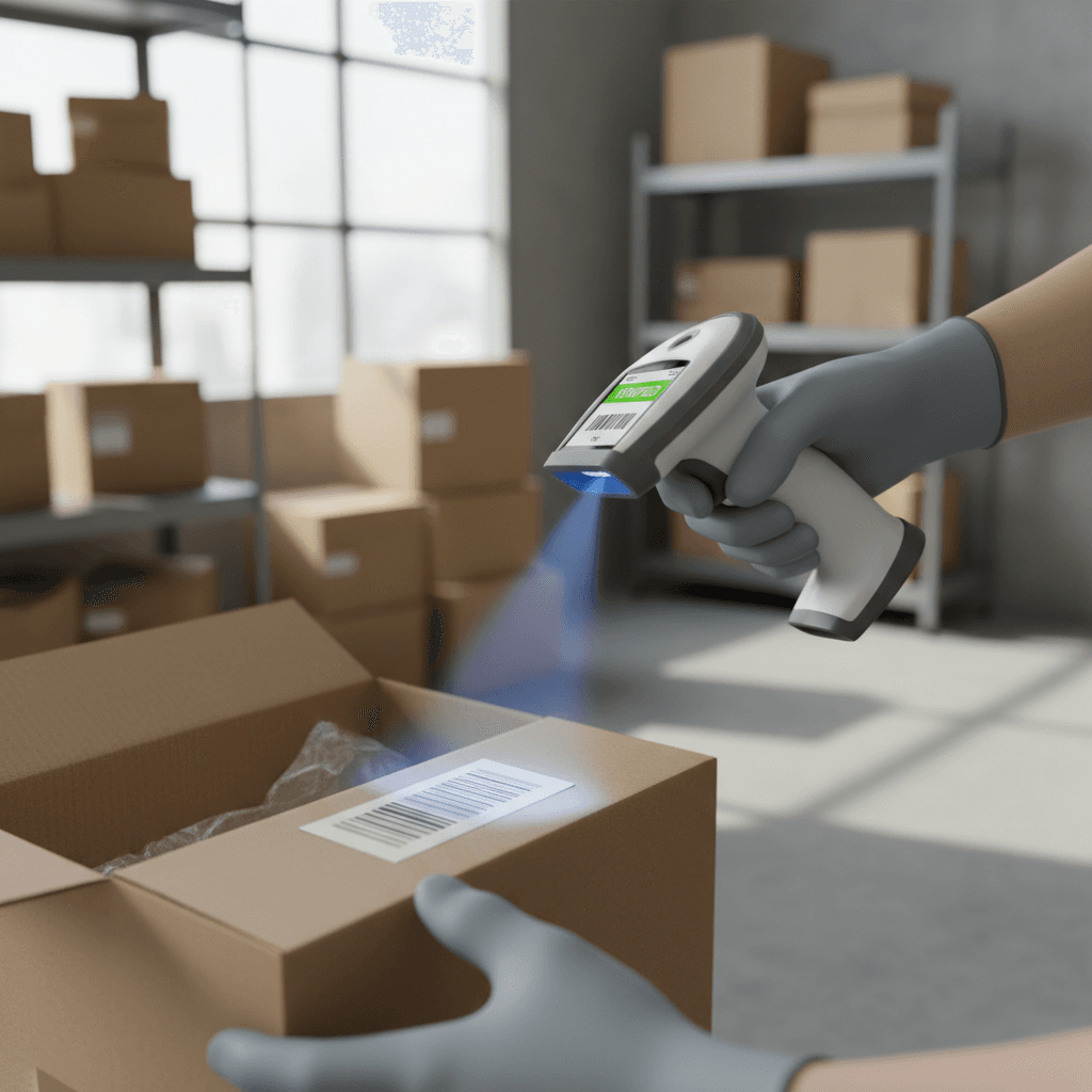 Warehouse worker scanning inventory in a modern distribution center